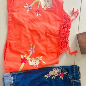 Orange Top and Blue Jeans Set with Embroidery